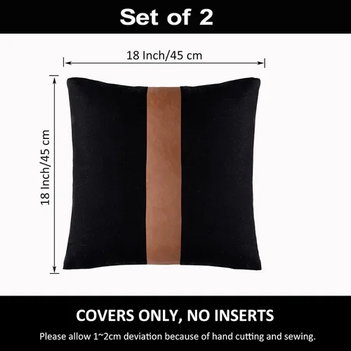 Miniatura 4 de Juego de 2 fundas de almohada negras y marrones de 18 x 18 pulgadas, fundas de almohadas modernas con rayas estilo granja para sofá, sala de estar