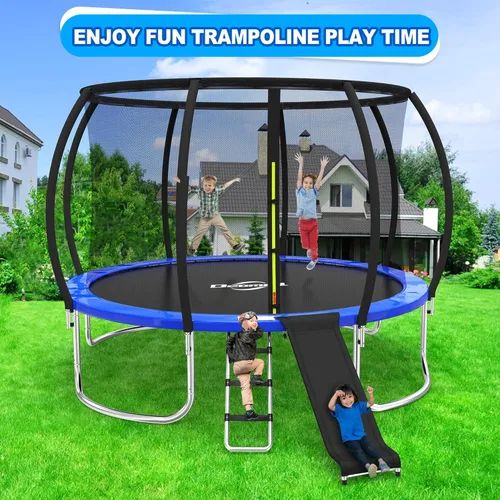 Miniatura 7 de Tobogán de trampolín de 10, 12, 14, 15, 16 pies, accesorios de trampolín con efecto de amortiguación, adecuado para que los niños suban y se