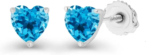 Miniatura 2 de Juego de aretes de tuerca de plata de ley 925 chapada en oro de 14 quilates, hipoalergénicos, con forma de corazón de 0.157in, piedra natal