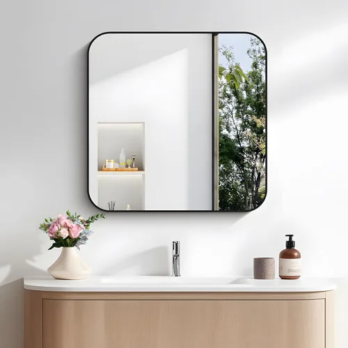 Miniatura 15 de FORBATH - Espejo de baño negro para sobre lavabo, espejo de pared de 16x24 pulgadas con marco de metal, esquinas redondeadas para baño, dormitorio