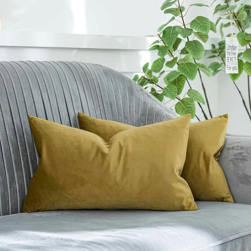 Miniatura 53 de Juego de 2 fundas de almohada decorativas de terciopelo de 14 x 14 pulgadas con cremallera, fundas de cojín cuadradas suaves y lisas de lujo