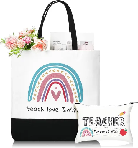 Miniatura 8 de Buryeah 2 piezas de regalo de agradecimiento para profesores de regreso a clases, bolsa de lona con bolsa de maquillaje, regalo de agradecimiento