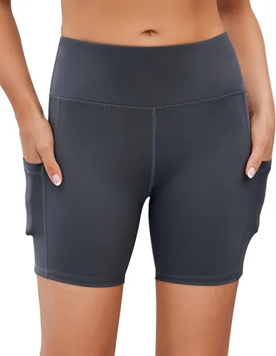 Miniatura 18 de AHLW Pantalones cortos de ciclismo suaves para mujer, con bolsillos, cintura alta, elásticos, cómodos, atléticos, para correr, yoga