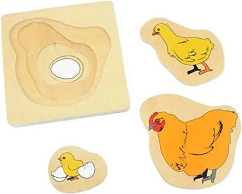 Montessori - Rompecabezas de madera para niños pequeños, ciclo de vida de gallina, huevo, incubación, crecer, caricaturas, rompecabezas de Jingsaw