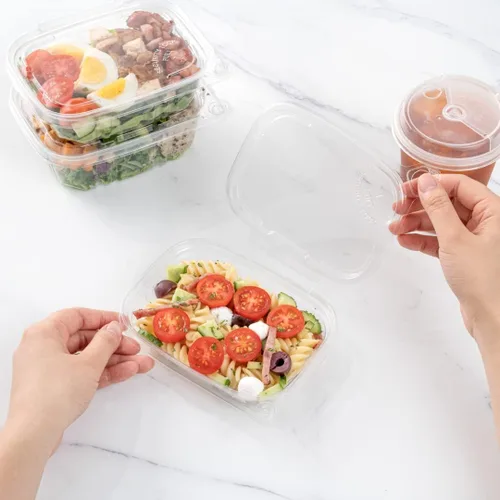 Miniatura 6 de Restaurantware Tamper Tek - Contenedores para llevar de 8 onzas, 100 recipientes a prueba de manipulaciones, tapa con bisagras, recipientes