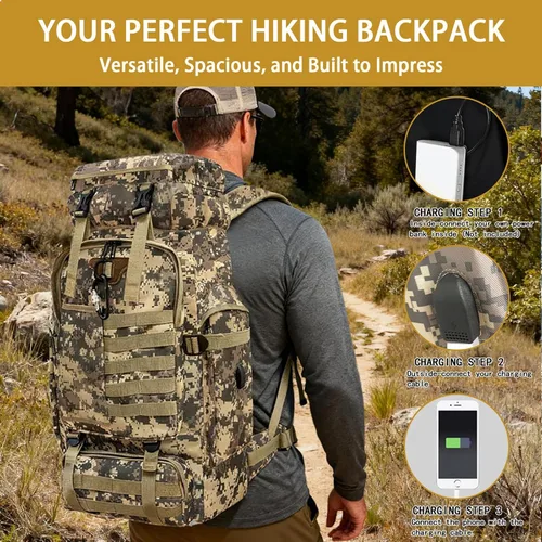 Miniatura 2 de Mochila de senderismo, 80 L/100 L, mochila grande para acampada, mochila impermeable expandible Molle, mochila para deportes al aire libre, viajes