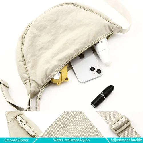 Miniatura 3 de Bolsos cruzados de nailon para mujer, bolsa pequeña de media luna, bolsa ligera para el pecho, riñonera con correa para el hombro para viajes diarios