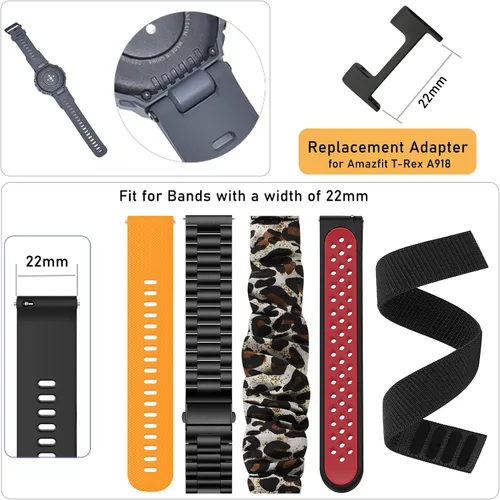 Miniatura 5 de Bangyee Ajuste para orejetas/conectores/cierres Amazfit T-Rex Pro, 2 adaptadores de conexión de acero inoxidable Connect T-Rex Pro Watch Band, Negro