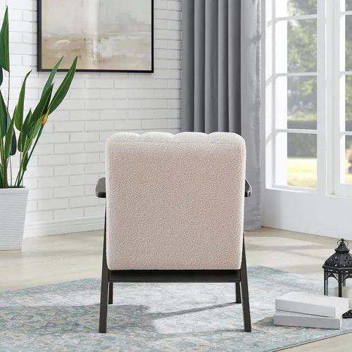 Miniatura 4 de Roundhill Furniture Rella Modern Teddy Sherpa - Silla decorativa con marco de madera espresso, color beige