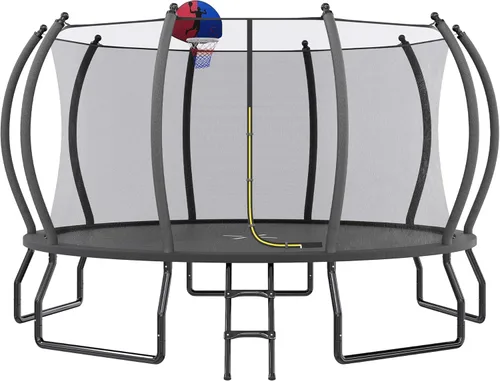 Miniatura 17 de YUMPIE - Trampolín de 8 pies, 10 pies, 12 pies, 14 pies, 15 pies, 16 pies, para exteriores, con red de seguridad y escalera, trampolines recreativos