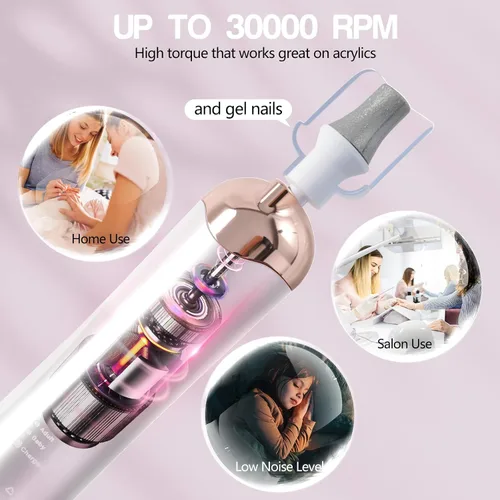 Miniatura 5 de Droyek Máquina Taladro Eléctrico de Uñas Lima Eléctrica Kit de Lima de Uñas para Principiantes Uñas de Gel Acrílico Manicura Pedicura Herramienta