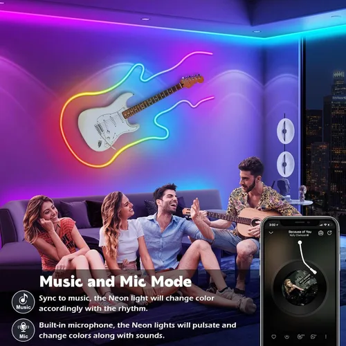Miniatura 4 de LETIANPAI Luces de Cuerda de Neón de 15 Pies, Luces de Cuerda LED Flexibles con Control por App/Control Remoto, Múltiples Modos de Sincronización