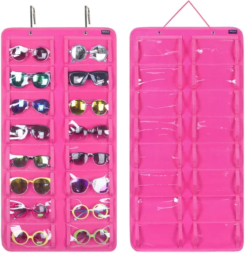 Miniatura 8 de AROUY Organizador de gafas de sol, organizador de gafas con bolsillo para colgar en la pared - Organizador de gafas de sol con 16 ranuras de fieltro