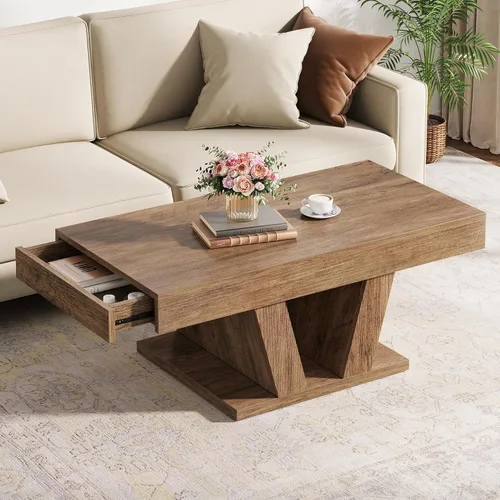 Miniatura 3 de Mesa de centro de granja con 2 cajones laterales, mesa de té central de madera de 43 pulgadas con almacenamiento oculto, mesa de cóctel rectangular