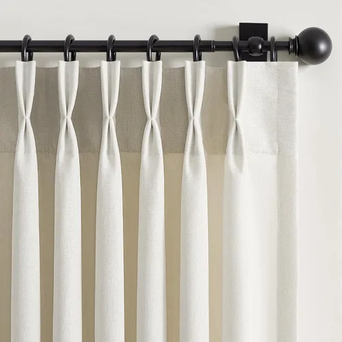 Miniatura 11 de 2 paneles de cortinas plisadas de lino beige de 84 pulgadas de largo, para dormitorio y sala de estar, cortina plisada con ganchos y pestaña trasera