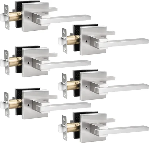 Miniatura 16 de Orger Paquete de 1 manija de puerta de paso negra para pasillo y armario, juego de manijas sin bloqueo, roseta cuadrada sin llave, reversible