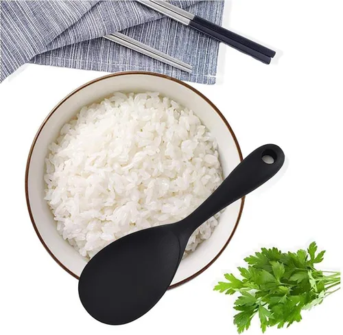 Miniatura 5 de Dioycli Espátula de arroz antiadherente para arroz, cuchara de arroz de silicona resistente al calor, cuchara de arroz negro para cocinar, sopa