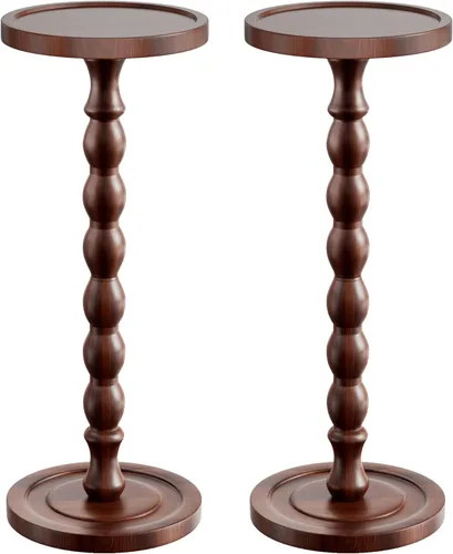 Miniatura 17 de Mesa de bebida de madera maciza, madera de caucho, pequeña mesa auxiliar redonda para espacios pequeños, mesas de Martini, mesas auxiliares de Nogal