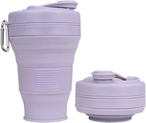 Miniatura 15 de Taza de camping plegable con popote de silicona plegable para café, botella deportiva, portátil, para viajes, al aire libre, 16 onzas, 20 onzas