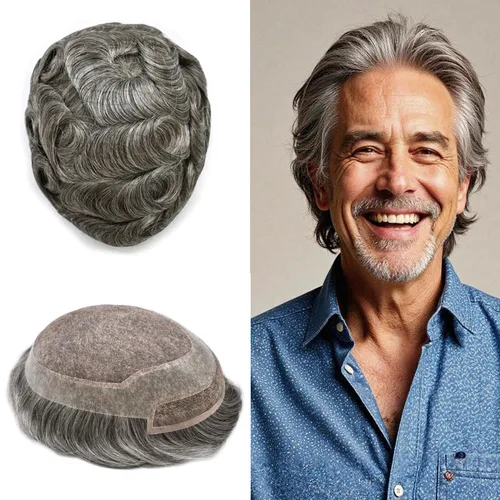 Miniatura 27 de LYRICAL HAIR Sistema de pieza de pelo tipo tupé para hombre, pieza de cabello de poliuretano alrededor de la unidad de cabello para hombres, 5 x 7