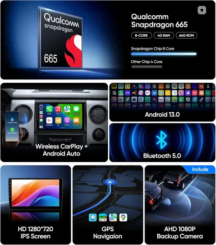 Miniatura 2 de Radio estéreo de coche de 9 pulgadas para Ford F150 2009-2012, pantalla táctil mejorada Android 13 Qualcomm de 8 núcleos, CarPlay inalámbrico