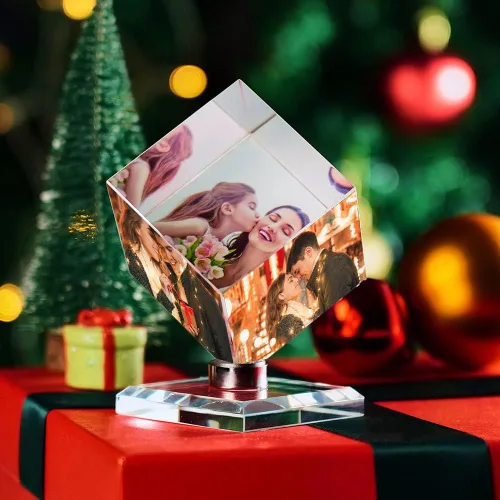 Miniatura 7 de VEELU Marco de collage de fotos personalizado, cubo de cristal giratorio en 3D, marco de fotos personalizado para boda, regalo de recuerdo