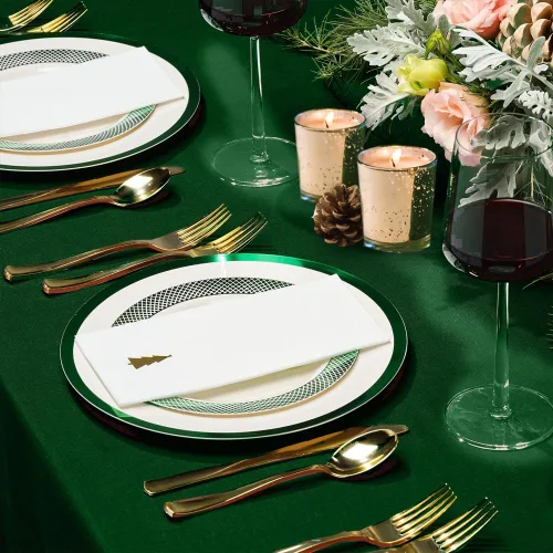 Miniatura 5 de By Madee HEAVYweight - Juego de vajilla desechable de 175 piezas con borde verde para 25 invitados