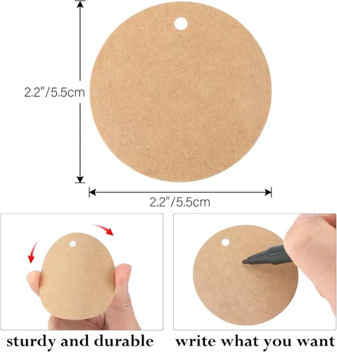 Miniatura 2 de G2PLUS 100 etiquetas de regalo de papel kraft con cuerda, etiquetas de papel redondas de 2.2 pulgadas, etiquetas colgantes en blanco, etiquetas
