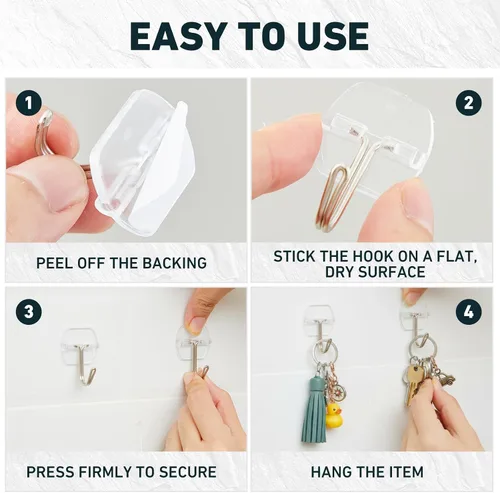 Miniatura 5 de Paquete de 100 ganchos de alambre pequeños para pared, ganchos adhesivos transparentes y resistentes, gancho de pared reutilizable para Navidad