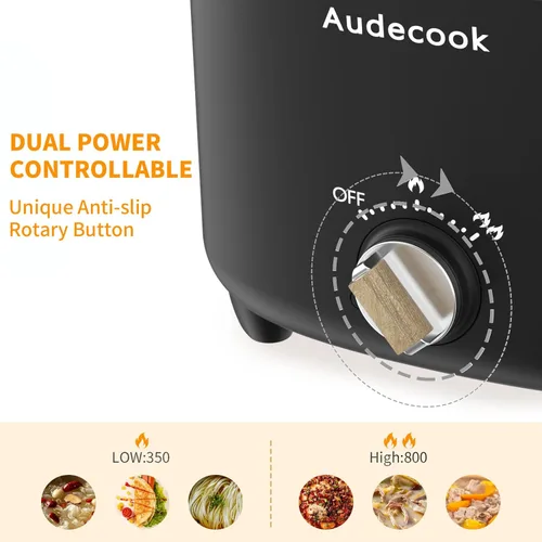 Miniatura 5 de Audecook Hot Pot Eléctrico, Multicocina antiadherente portátil de 2.5 L para 1-3 personas, sartén eléctrica de viaje con textura de panal con Negro