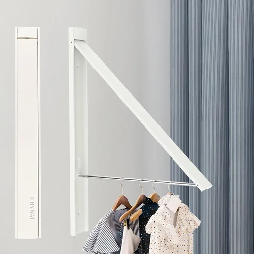 Miniatura 2 de Ithywat Estante de secado de ropa retráctil, ahorro de espacio, colgador plegable montado en la pared para lavandería, organización de Blanco