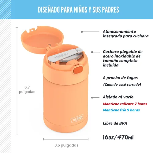 Miniatura 2 de THERMOS FUNTAINER Tarro de alimentos de acero inoxidable aislado al vacío de 16 onzas con cuchara plegable, naranja neón Anaranjado Neón