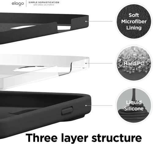 Miniatura 4 de elago Compatible con funda para iPhone 13 Pro, funda de silicona líquida, cubierta protectora de cuerpo completo, delgada, forro de microfibra Negro