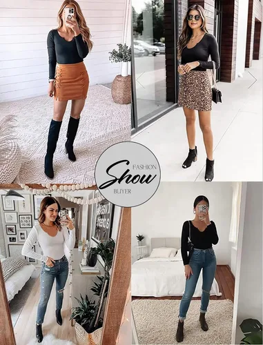 Miniatura 7 de VICHYIE Camiseta de manga corta con cuello en V para mujer, estilo casual, ajustada