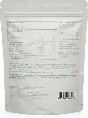 Miniatura 7 de MYO INOSITOL Collagen+ 21.16 oz sin sabor Mio-inositol y D-Chiro Inositol (40:1), colágeno hidrolizado, folato, zinc y vitamina B6 Equilibrio