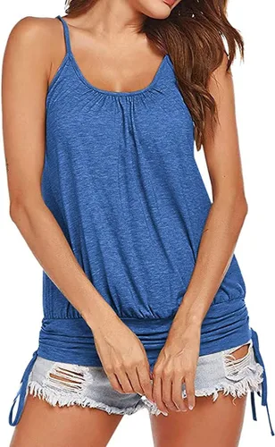 Miniatura 2 de Hongqizo Camisetas sin mangas de verano para mujer, estilo casual, con tirantes delgados, parte inferior con bandas, holgada, con cordones