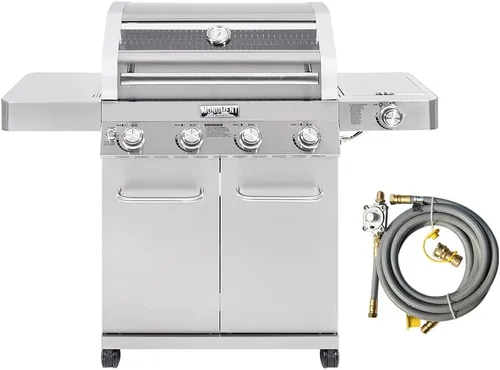 Miniatura 9 de Monument Grills - Parrilla convertible más grande de 4 quemadores de gas natural, parrilla de propano estilo gabinete de acero inoxidable, controles