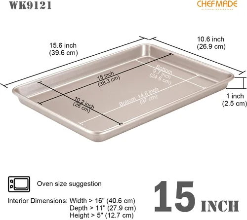 Miniatura 2 de CHEFMADE Bandeja para hornear de 15 pulgadas, bandeja antiadherente de acero al carbono con borde para hornear horno, asar carne, pan, gelatina