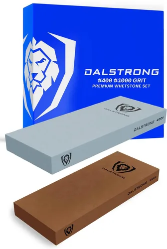Kit de piedra de afilar Dalstrong Premium - Kit de afilado de cuchillos #1000/#400 - Piedras de grano extra grandes de regalo - Corindón de grado