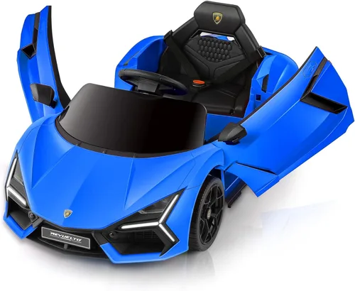 ELEMARA Lamborghini Auto eléctrico de paseo para niños con puerta de tijera, vehículo eléctrico con control remoto, autos para niños para conducir