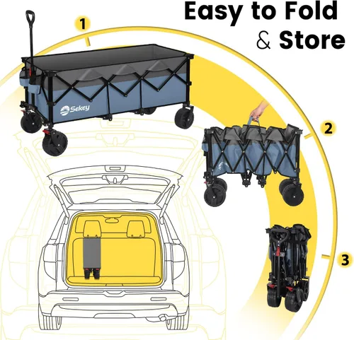 Miniatura 6 de Sekey Carro plegable extendible de 48" de largo con capacidad de peso de 440 libras, carrito de jardín plegable de uso pesado de 300L con ruedas