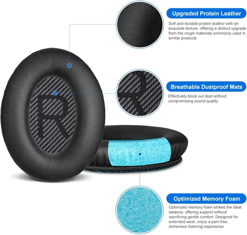Miniatura 3 de Aurivor Almohadillas de repuesto para auriculares Bose QuietComfort QC-35 QC-35-ii QC-25 QC-15 QC-2, Ae2i/Ae2W SoundLink SoundTrue Around-Ear