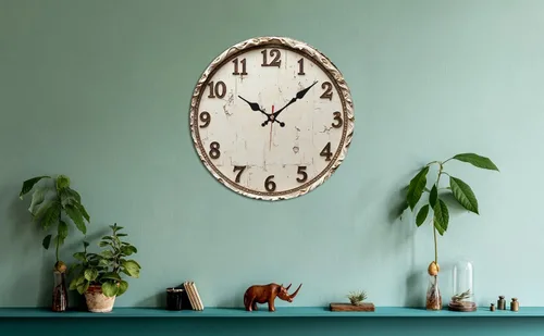 Miniatura 7 de Reloj de pared de madera envejecida blanco vintage con números tallados 9.8x9.8 in