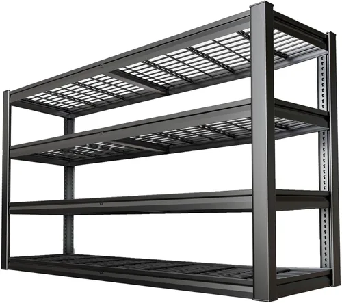 Estantería de garaje resistente de 68 pulgadas de ancho, estantes de almacenamiento profundo de 4 niveles, estantes de garaje de metal negro,