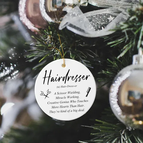 Miniatura 6 de Patelai Adorno de Peluquero de Navidad de Cerámica Colgante Regalo para Estilista de Cabello Adorno de Placa de Peluquero Recuerdo Navideño