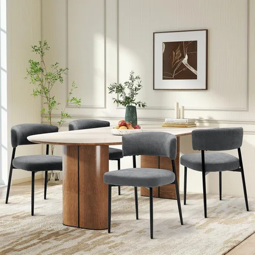 Miniatura 12 de DUMOS Juego de 4 sillas de comedor, sillas modernas de mediados de siglo, respaldo curvado tapizado, sillas de cocina con patas de metal negro, beige