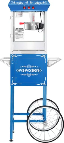Miniatura 6 de Máquina de palomitas de maíz para base con carro, 8 onzas con hervidor de acero inoxidable, luz de calentamiento y accesorios (azul)