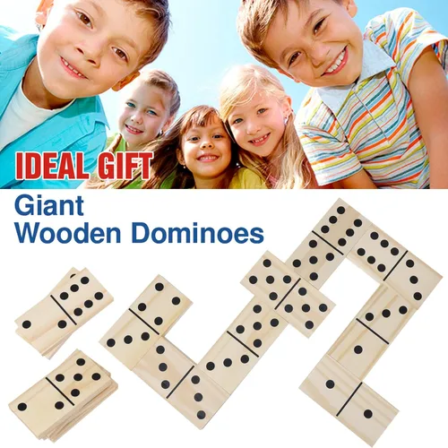 Miniatura 7 de GOTHINK Juego de dominó de madera gigante para adultos y niños, 28 piezas de azulejos de dominó de madera natural jumbo con puntos negros