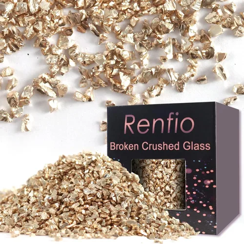 Miniatura 31 de Renfio Fragmentos de purpurina de vidrio triturado roto de 0.079 a 0.157 pulgadas, irregulares, pequeños chips metálicos gruesos, 7 onzas (7.05 oz)