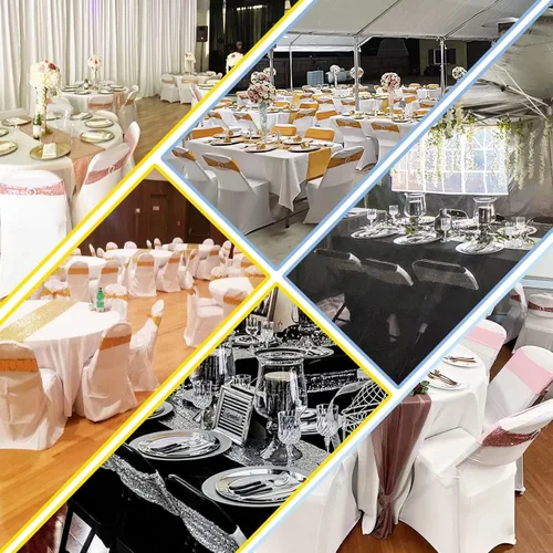 Miniatura 7 de Bandas para Sillas con Lentejuelas Elásticas Lazos de Spandex Poliéster para Fiestas Hotel Bodas Banquetes Decoración - 6 Piezas Aqua Sparkling